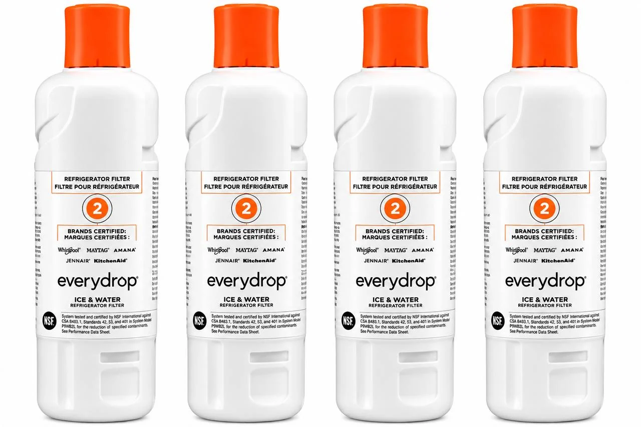 Four everydrop EDR2RXD1 Filter 2 refrigerator water filters with orange caps